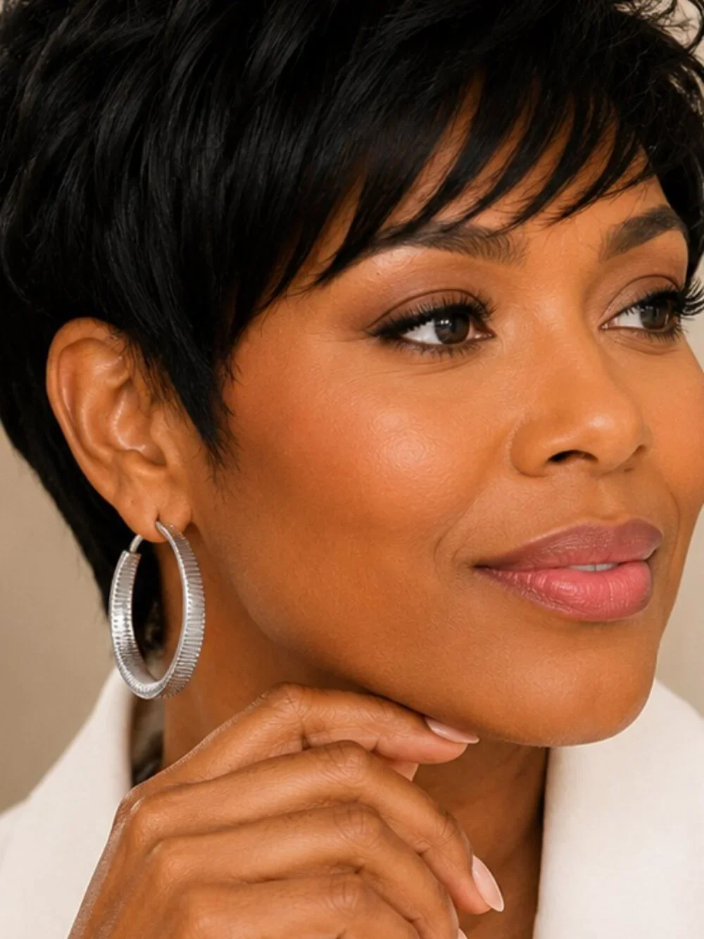 Sleek Statement Silver-Tone Textured Hoop Earrings